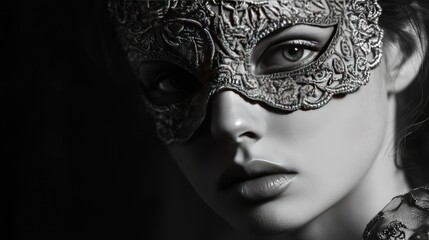 A woman in a dramatic black-and-white portrait