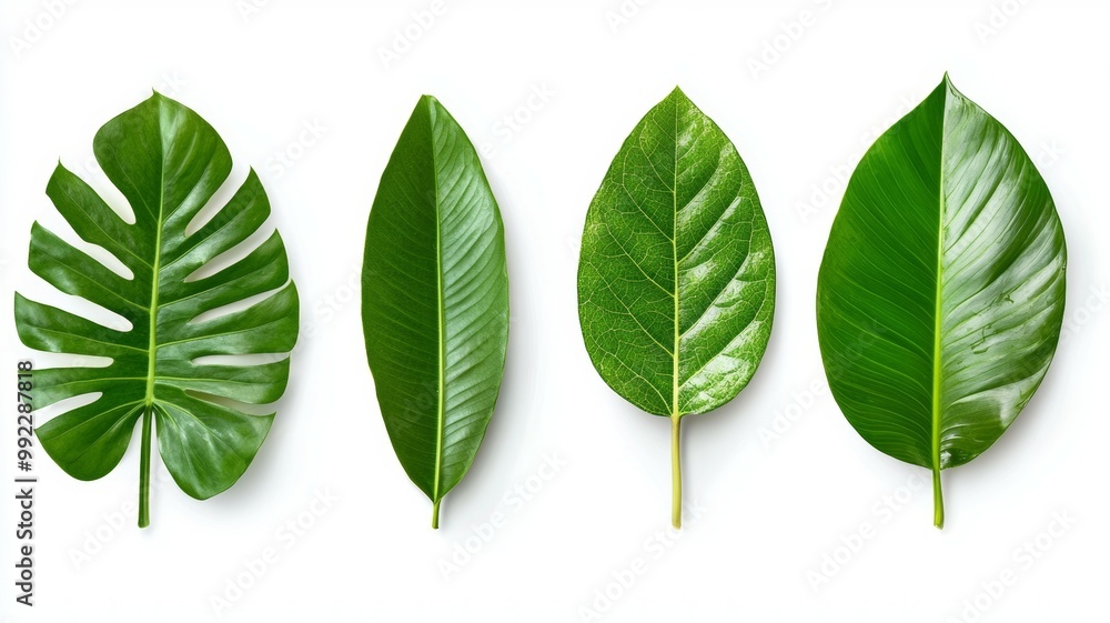 Poster four different types of leaves are shown in a row