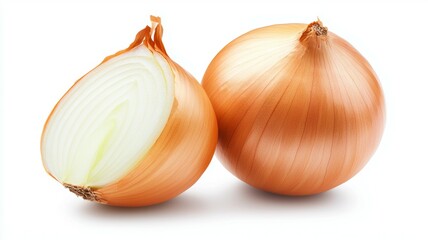 Two onions, one of which is cut in half