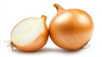 Fototapeta premium Two onions, one of which is cut in half