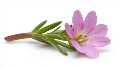 Obraz premium A pink flower with a stem is shown on a white background
