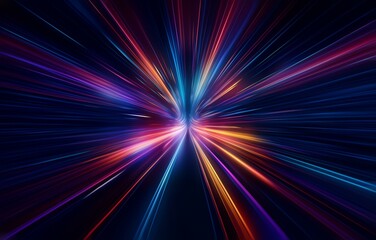 Obraz premium Abstract glowing neon light streaks in a dark background create a sense of speed and motion.