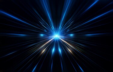 Obraz premium Abstract blue light streaks radiating from a central bright point on a black background.