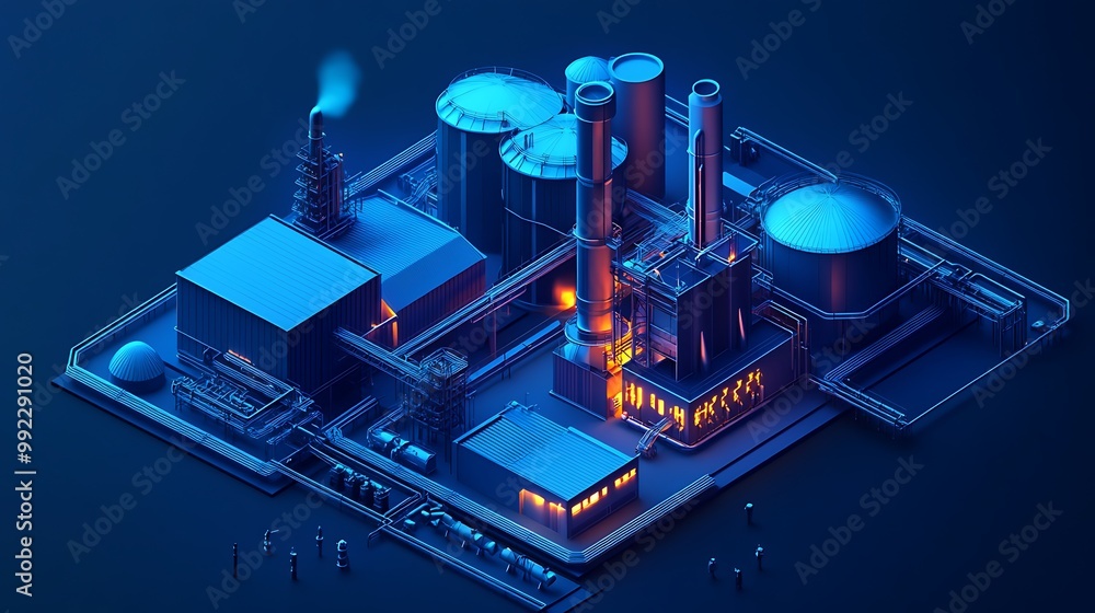 Aufkleber isometric 3d rendering of a futuristic factory complex