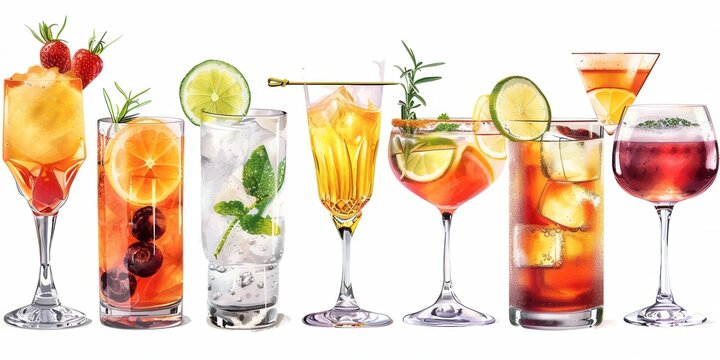Colorful Cocktail Paradise. High detailed cocktail drinks clipart concept