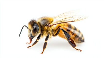A bee is standing on a white background