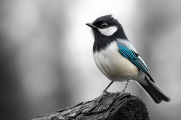 black and blue jay perched on branch Color Splash Art
