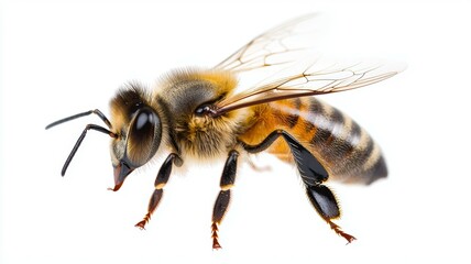 A bee is standing on a white background