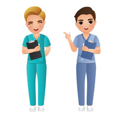 full body length cartoon men nurse Wearing uniform in Hospital