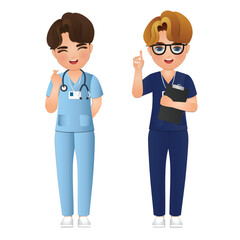 full body length cartoon men nurse Wearing uniform in Hospital