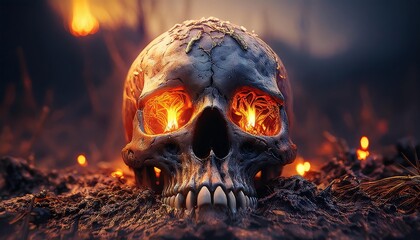 Macabre Fantasy Art Featuring Fiery Skull