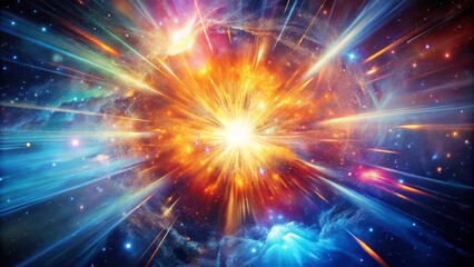 Obraz premium The Big Bang, the origin of our universe, recreated in a dazzling, high-energy image, with exploding colors and textures that evoke the raw power of creation.