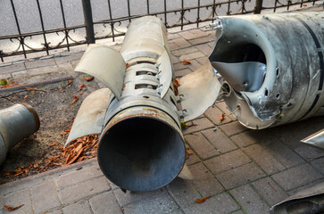 Remnants of shells and missiles used by the russian army to attack the Ukrainian cities during invasion