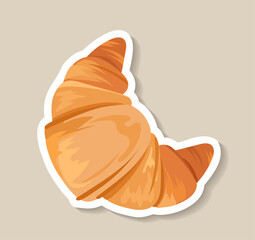 Bakery sticker croissant. Traditional French cuisine. Homemade pastry and bakery products. Fresh flour product. Sweet dessert and delicacy. Poster or banner. Flat vector illustration