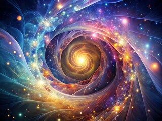 Swirling vortex of iridescent lights, as if the very fabric of the universe is unraveling, revealing a hidden realm of celestial wonders.