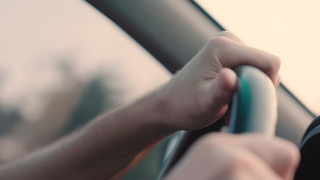 Driver Hits Wheel Then Grips Tight: Traffic Rage Close-up | Hands Squeezing Steering in Car | Rush Hour Stress Explosion