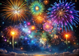 Breathtaking display of celestial fireworks, as a flurry of meteors burst into view, casting a kaleidoscope of colors against the inky blackness of space.