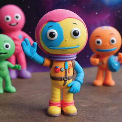 Space monsters. Funny crazy creatures humanoid monsters mysterious aliens exact vector illustrations of characters in action poses retro alien cartoon character alien, pyramid, carved trippy eye.