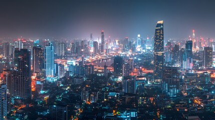 Fototapeta premium Panorama view of Bangkok business district at night time. 
