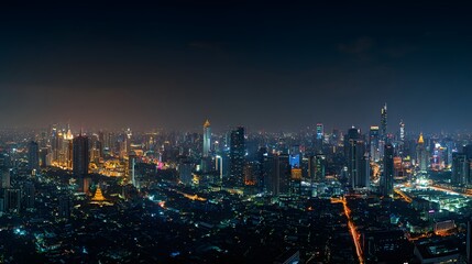 Fototapeta premium Panorama view of Bangkok business district at night time. 