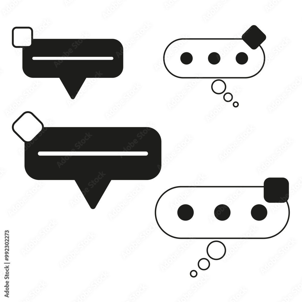 Poster chat bubble icon set. black and outline versions. message and text symbols. minimalist vector design