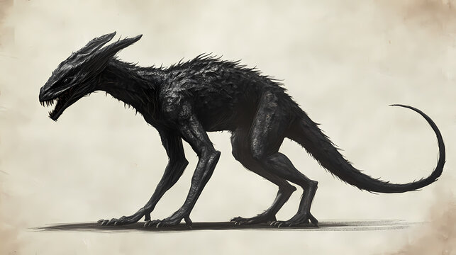 Historical cryptid intriguing whole body image on authentic material background, isolated on transparent background. Chupacabra. Illustration