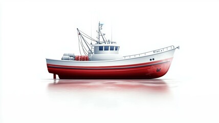 Naklejka premium A red and white fishing boat is on the water