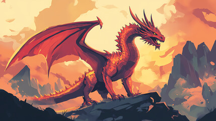 Illustration of a roaring dragon. Epic Quest. Illustration
