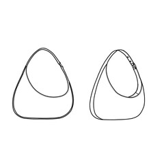 Shoulder bag for women, quilted handbag with zip line art. Outline vector doodle illustration front view, isolated on white background