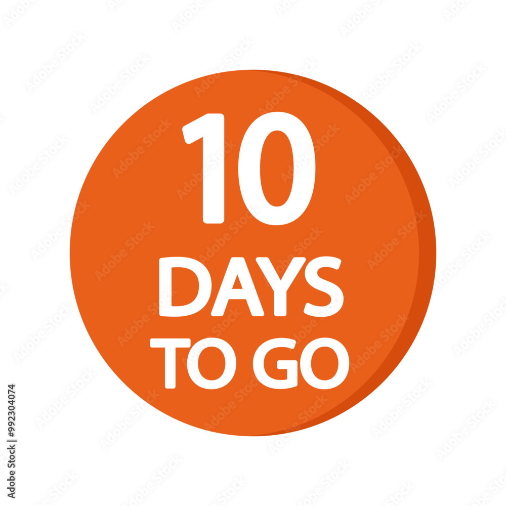 Poster countdown timer icon. number ten focus. bold 10 days text. orange round background.