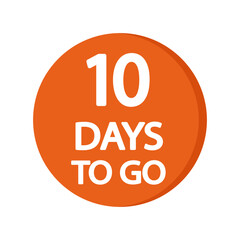 Countdown timer icon. Number ten focus. Bold 10 days text. Orange round background.