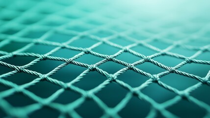 A close up of a blue net with a green background