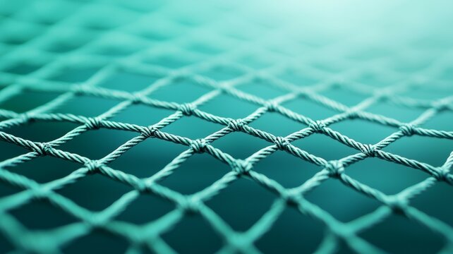 A close up of a blue net with a green background