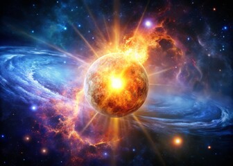 A brilliant, blazing ball of light in the heart of a distant galaxy, marking the cataclysmic demise of a massive star