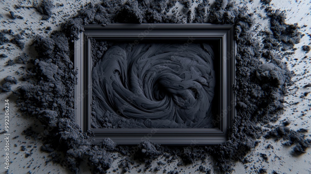 Aufkleber abstract black swirl in frame with texture background