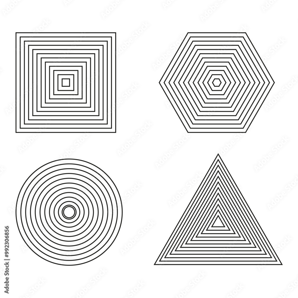 Aufkleber geometric shape icons. concentric lines pattern. square, hexagon, circle, triangle. vector abstract 