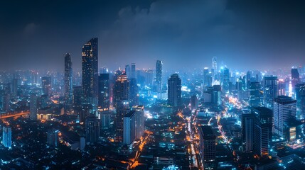 Fototapeta premium Panorama view of Bangkok business district at night time. 
