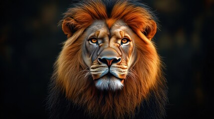 Fototapeta premium Majestic Lion Portrait with Golden Mane and Intense Gaze
