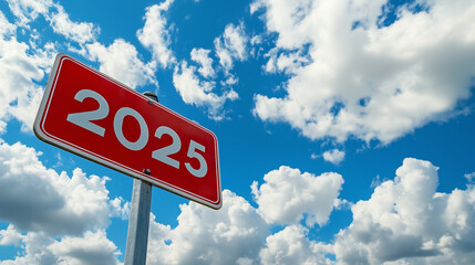 Fototapeta premium 2025 Road Sign. A red road sign marked 
