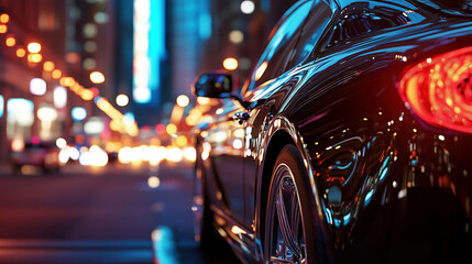 Luxury Sedan in Urban Nightscape. Automotive Advertisement Concept