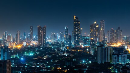 Panorama view of Bangkok business district at night time. 