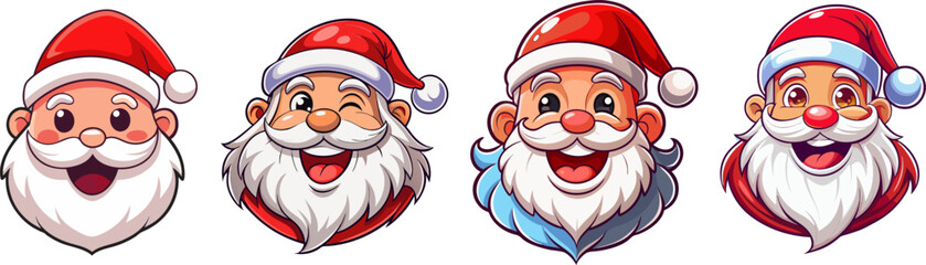 Set of santa faces with hat mustache and beard. Christmas Santa design element. Holiday vector eps