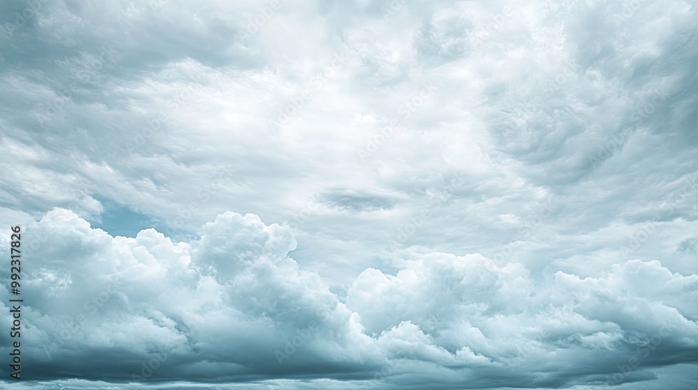 Poster dense stratus clouds spread across the sky, creating a grey and overcast atmosphere, hinting at a gl
