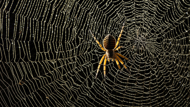 Golden orbweaver spider on black background