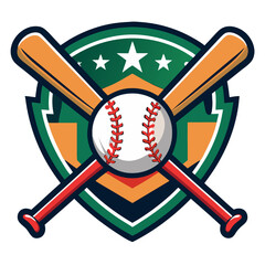 Baseball Emblem: A classic shield emblem with crossed baseball bats and a baseball in the center. Perfect for a sports team logo or mascot.  