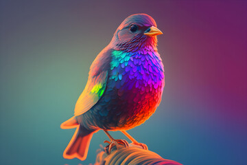 Bunter Vogel im Neonstil auf einem Ast vor sanftem Farbverlauf - Ai-Ki generiert