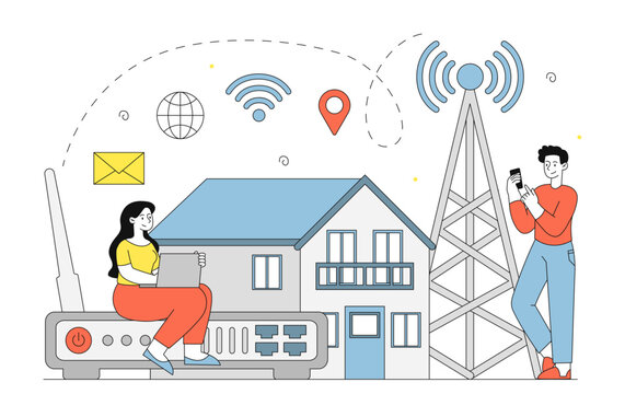 wifi connection concept, people using internet clip art preview
