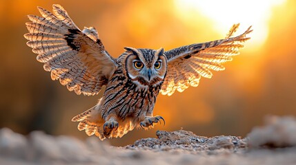 Long eared Owl in Flight  Sunset  Wildlife  Nature Photography