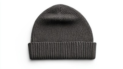 Gray Knit Beanie Hat Isolated on White Background