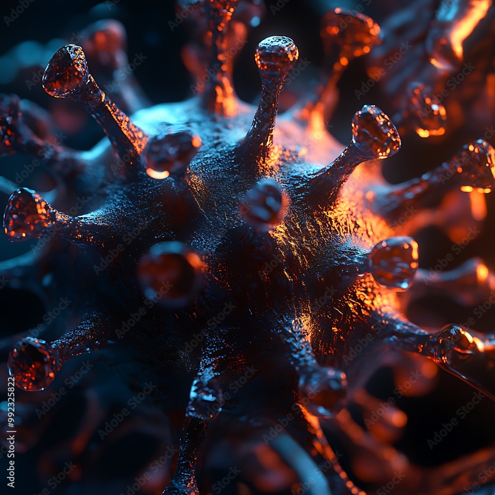 Poster microscopic 3d rendering of a virus. abstract virus model